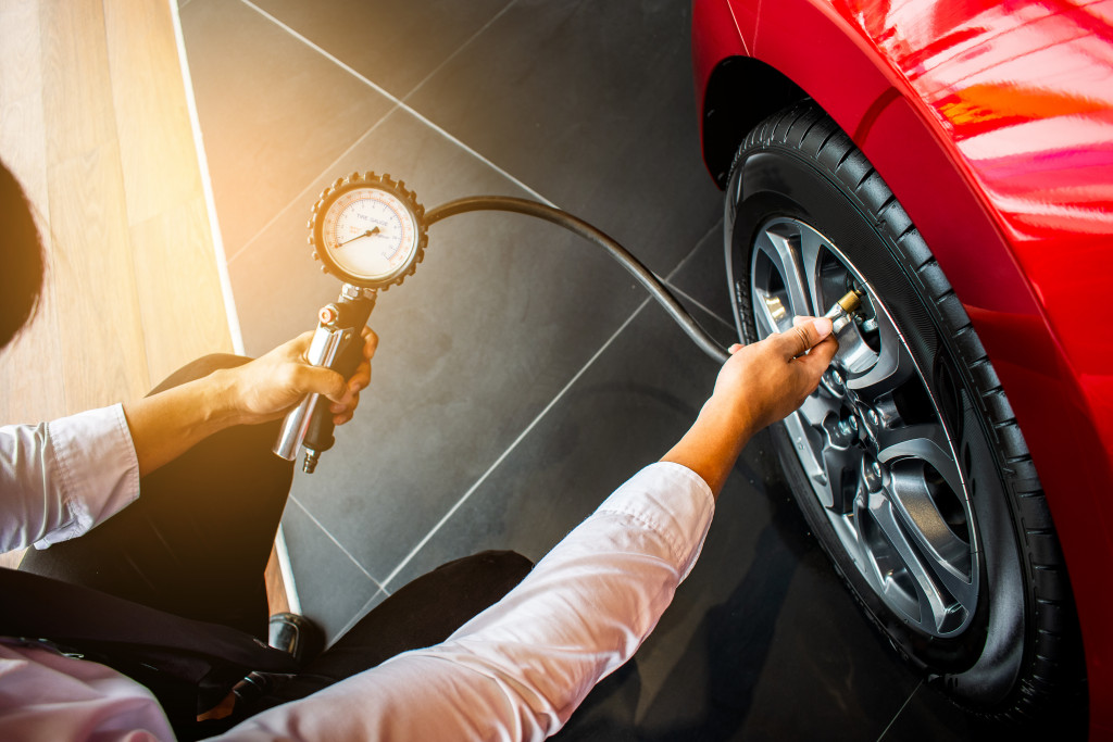 inflating car wheel